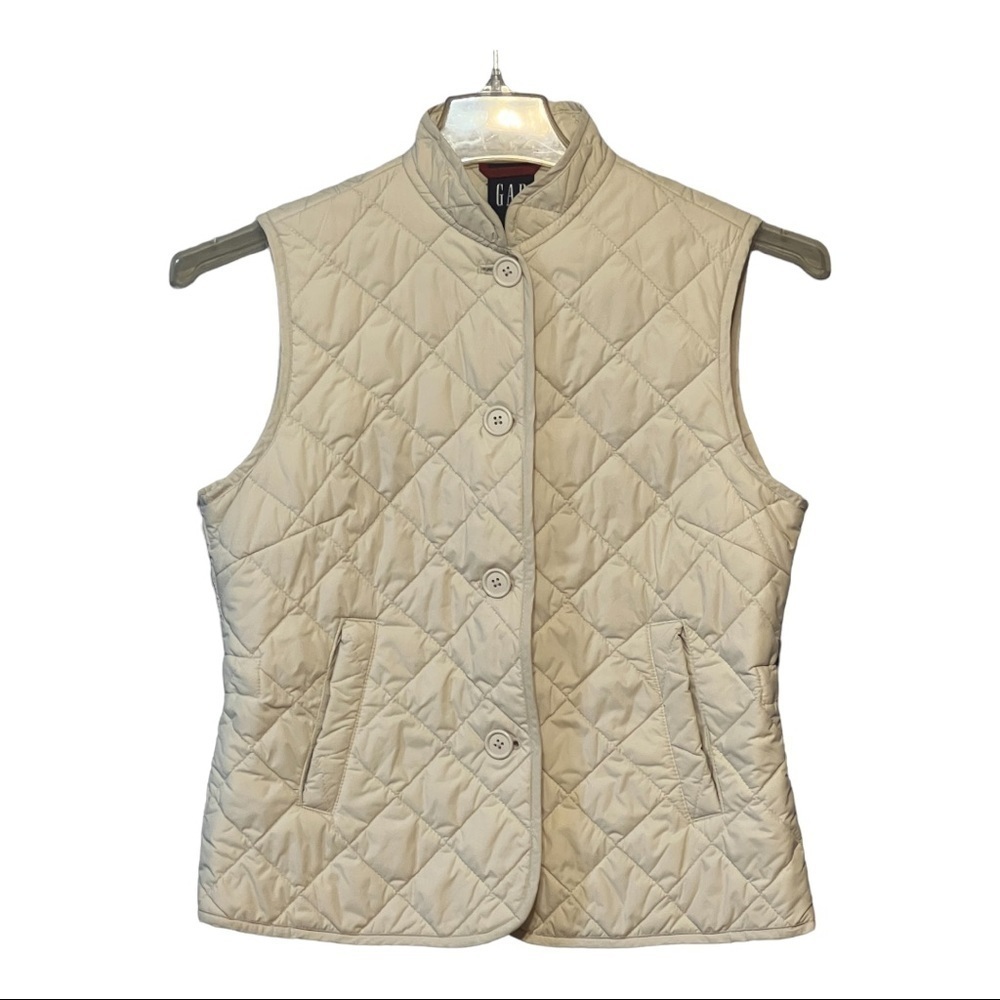 Gap Diamond Quilted Button Front Vest Women’s Small Beige Lightweight